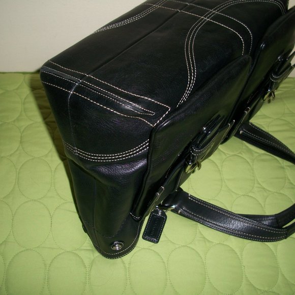 Coach Black Large Leather Beige Stitch Satchel/Shoulder Handbag - Picture 8 of 16